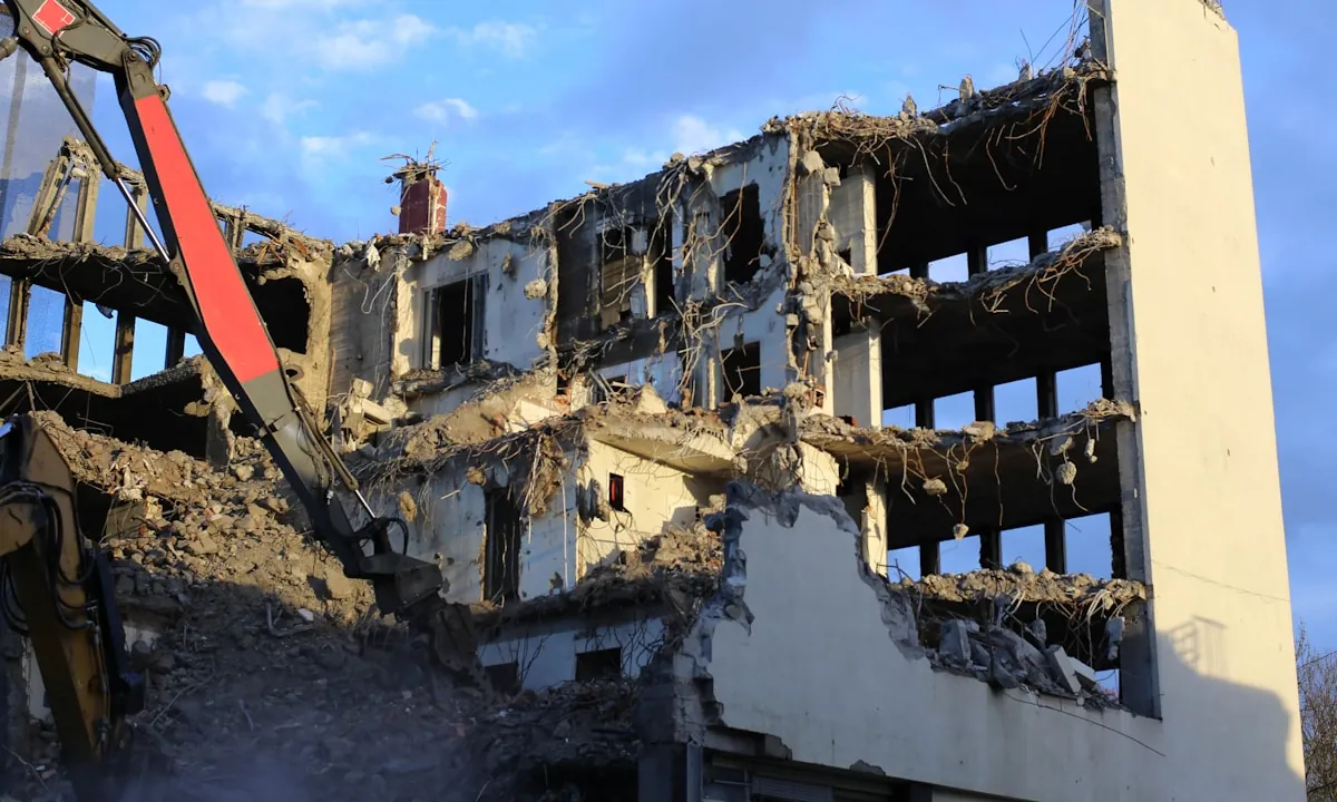 Partly dismantled structure during a light demolition job